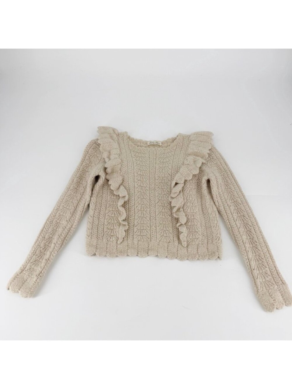 LoveShackFancy Girls Sweater Size L Tan 100% Baby Alpaca Ruffle Accents